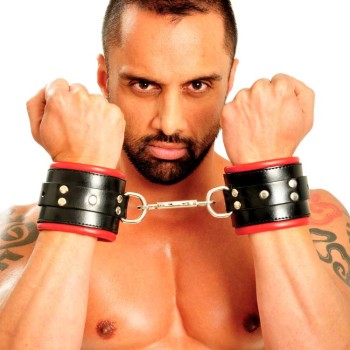 Fist Leather Wrist Cuffs • Black/Red