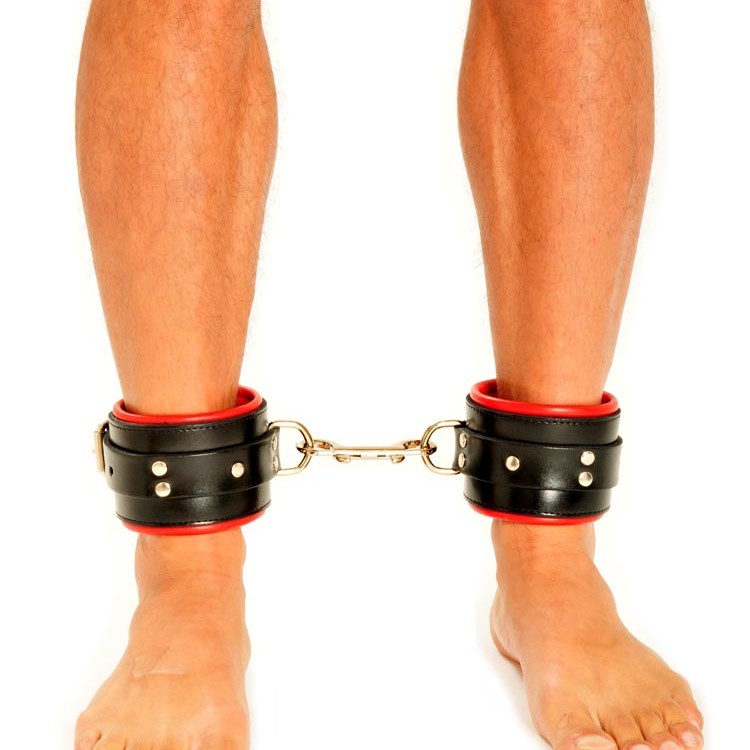 Fist Leather Ankle Cuffs • Black/Red