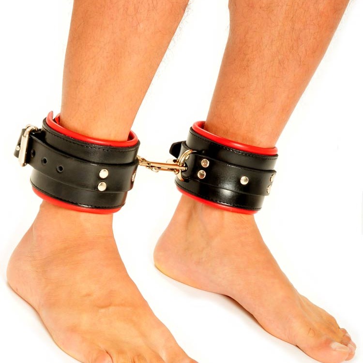 Fist Leather Ankle Cuffs • Black/Red