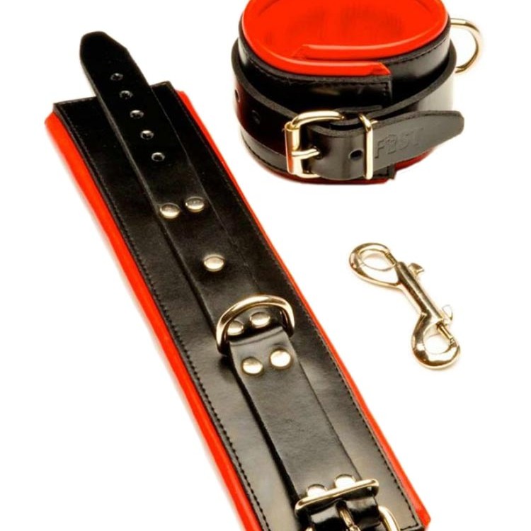 Fist Leather Ankle Cuffs • Black/Red