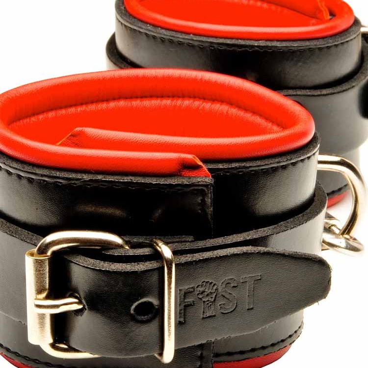 Fist Leather Ankle Cuffs • Black/Red